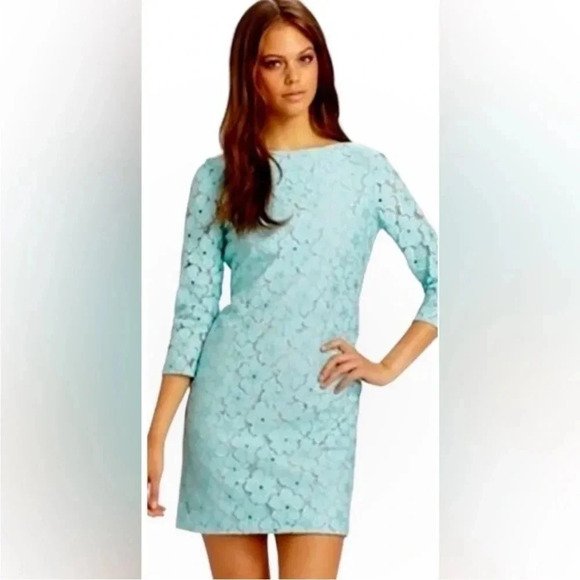 Diane Von Furstenburg Sarita floral lace in soft turquoise color - Picture 2 of 13